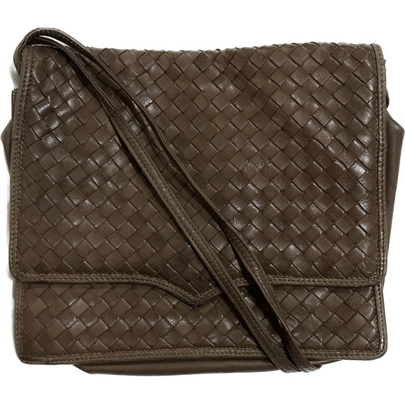 Bottega Veneta Brown Nappa Leather Intrecciato Flap Bag - Picture 1 of 6